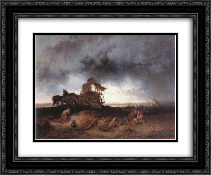 Storm at the Puszta 24x20 Black Ornate Wood Framed Art Print Poster with Double Matting by Munkacsy, Mihaly