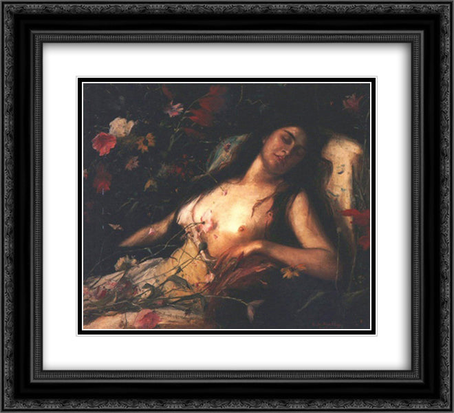 The Sacrifice of Flowers 22x20 Black Ornate Wood Framed Art Print Poster with Double Matting by Munkacsy, Mihaly
