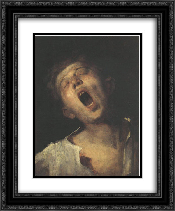 Yawning Apprentice 20x24 Black Ornate Wood Framed Art Print Poster with Double Matting by Munkacsy, Mihaly