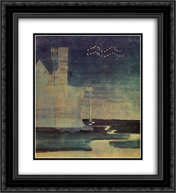 Aquarius 20x22 Black Ornate Wood Framed Art Print Poster with Double Matting by Ciurlionis, Mikalojus