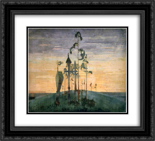 Graveyard Motif 22x20 Black Ornate Wood Framed Art Print Poster with Double Matting by Ciurlionis, Mikalojus