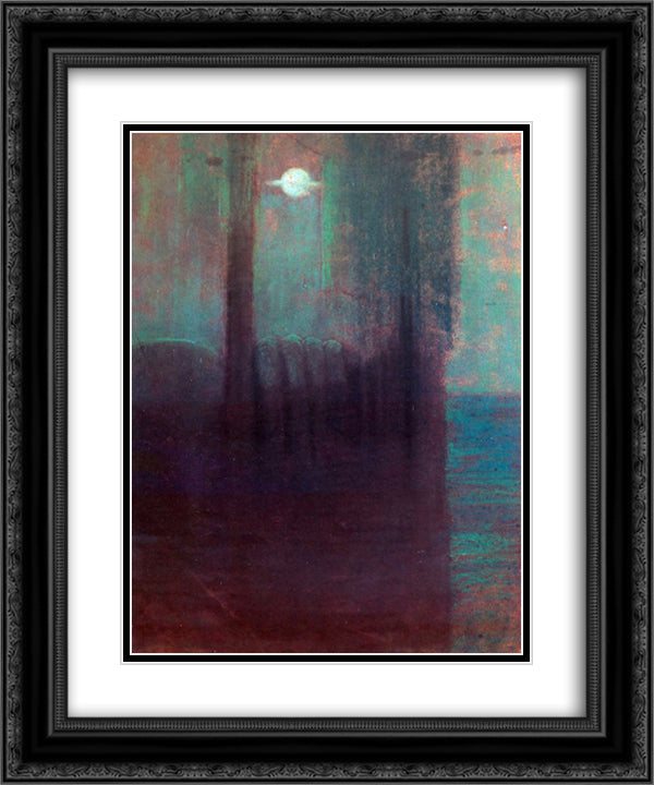 Night 20x24 Black Ornate Wood Framed Art Print Poster with Double Matting by Ciurlionis, Mikalojus