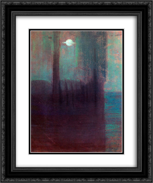 Night 20x24 Black Ornate Wood Framed Art Print Poster with Double Matting by Ciurlionis, Mikalojus