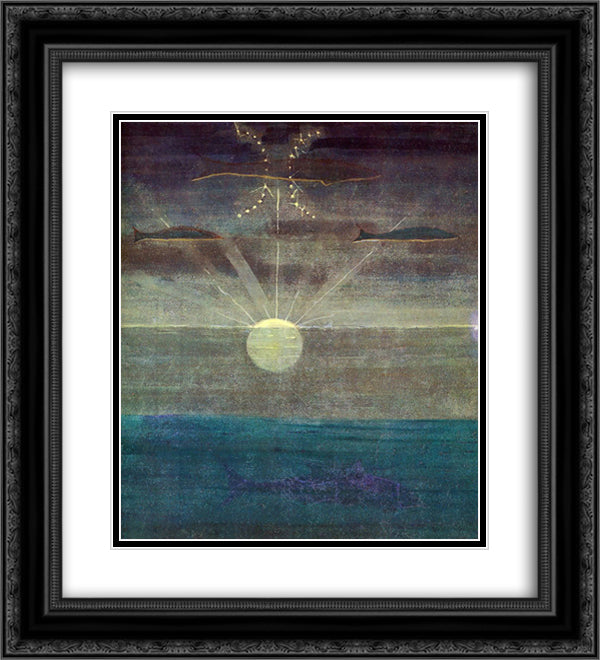 Pisces 20x22 Black Ornate Wood Framed Art Print Poster with Double Matting by Ciurlionis, Mikalojus