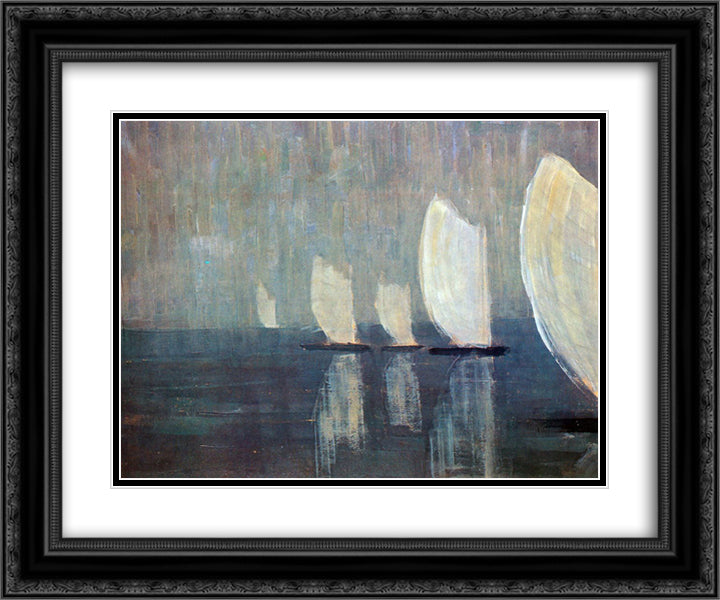 Sailing boats 24x20 Black Ornate Wood Framed Art Print Poster with Double Matting by Ciurlionis, Mikalojus