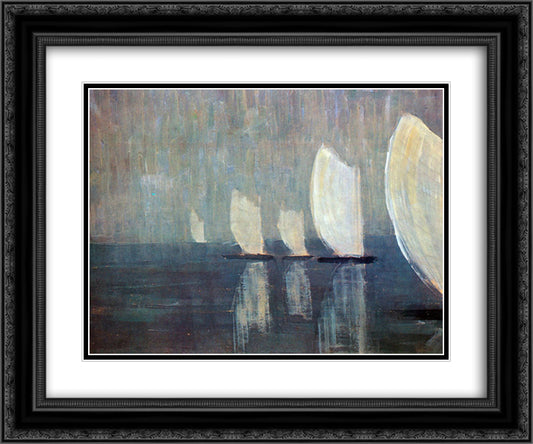 Sailing boats 24x20 Black Ornate Wood Framed Art Print Poster with Double Matting by Ciurlionis, Mikalojus