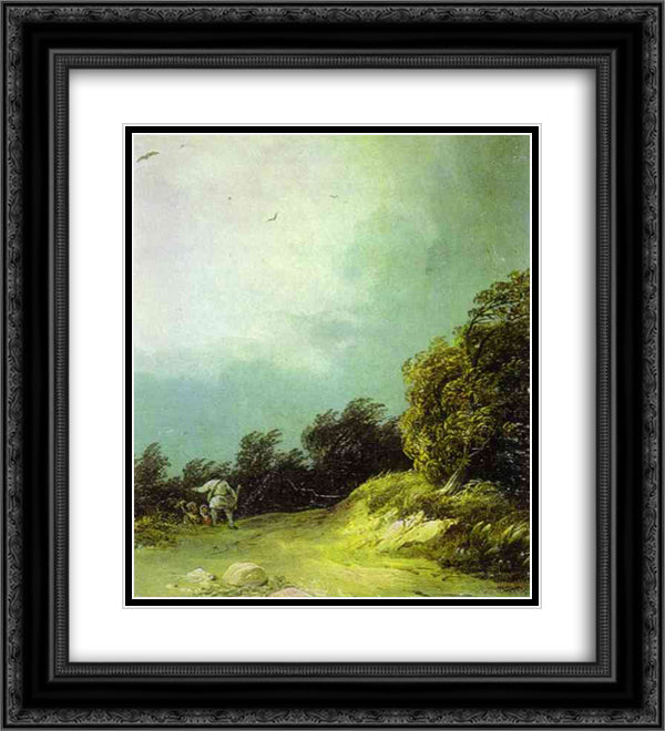 Windy Day 20x22 Black Ornate Wood Framed Art Print Poster with Double Matting by Lebedev, Mikhail