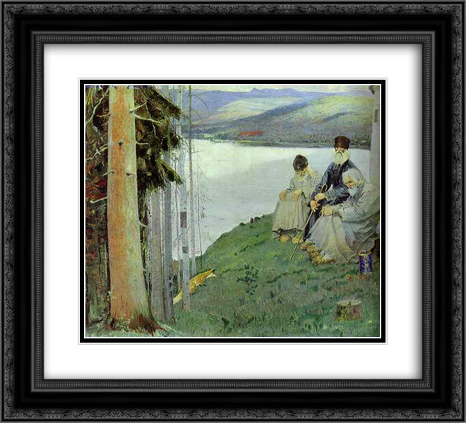 A Litte Fox 22x20 Black Ornate Wood Framed Art Print Poster with Double Matting by Nesterov, Mikhail