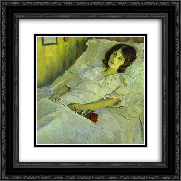 A Sick Girl 20x20 Black Ornate Wood Framed Art Print Poster with Double Matting by Nesterov, Mikhail