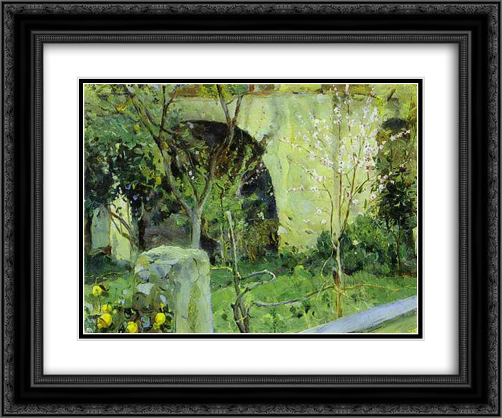 Capri. Almond trees in blossom. 24x20 Black Ornate Wood Framed Art Print Poster with Double Matting by Nesterov, Mikhail