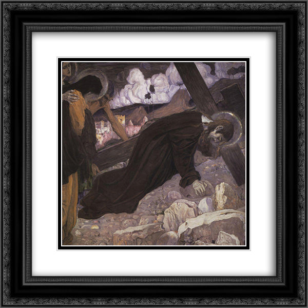 Crucifixion 20x20 Black Ornate Wood Framed Art Print Poster with Double Matting by Nesterov, Mikhail