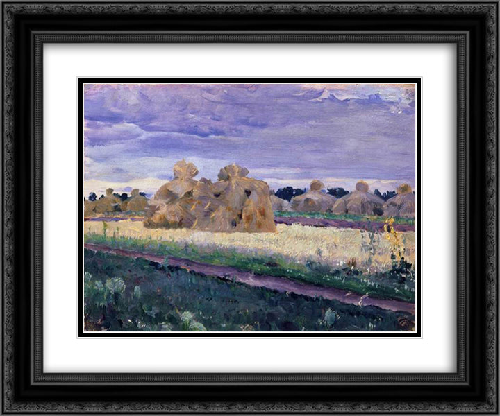 Haystacks 24x20 Black Ornate Wood Framed Art Print Poster with Double Matting by Nesterov, Mikhail