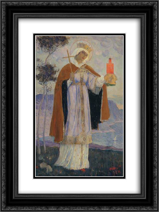 Holy Equal-to-the-Apostles Olga 18x24 Black Ornate Wood Framed Art Print Poster with Double Matting by Nesterov, Mikhail