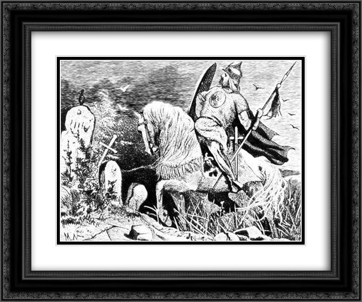 Ilya Muromets 24x20 Black Ornate Wood Framed Art Print Poster with Double Matting by Nesterov, Mikhail