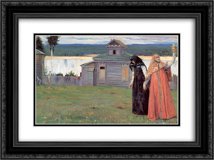 In a Secluded Monastery 24x18 Black Ornate Wood Framed Art Print Poster with Double Matting by Nesterov, Mikhail