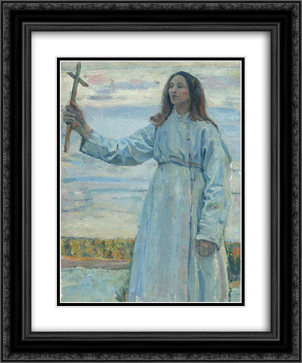 Novice with a cross 20x24 Black Ornate Wood Framed Art Print Poster with Double Matting by Nesterov, Mikhail
