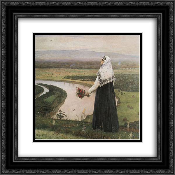 On the mountains 20x20 Black Ornate Wood Framed Art Print Poster with Double Matting by Nesterov, Mikhail
