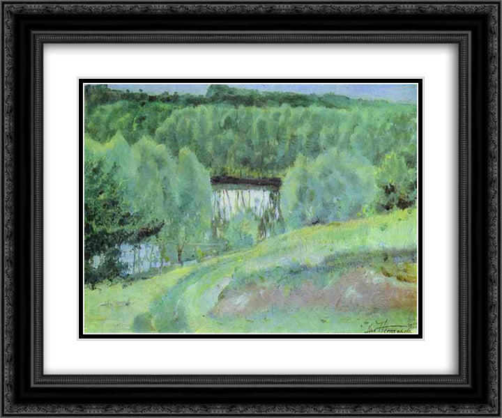 Pond 24x20 Black Ornate Wood Framed Art Print Poster with Double Matting by Nesterov, Mikhail