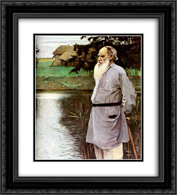 Portrait of Leo Tolstoy 20x22 Black Ornate Wood Framed Art Print Poster with Double Matting by Nesterov, Mikhail