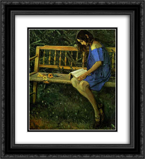 Portrait of Natasha Nesterova (On a Garden Bench) 20x22 Black Ornate Wood Framed Art Print Poster with Double Matting by Nesterov, Mikhail