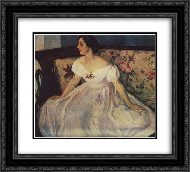 Portrait of V. M. Nesterova 22x20 Black Ornate Wood Framed Art Print Poster with Double Matting by Nesterov, Mikhail
