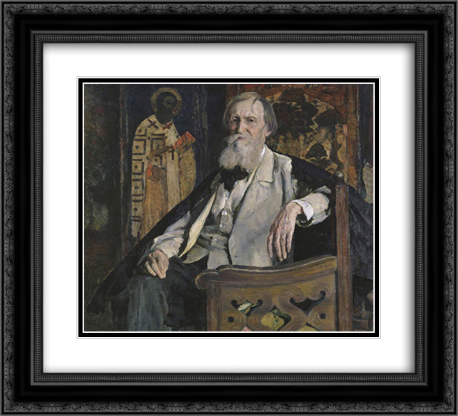 Portrait of Victor Vasnetsov 22x20 Black Ornate Wood Framed Art Print Poster with Double Matting by Nesterov, Mikhail