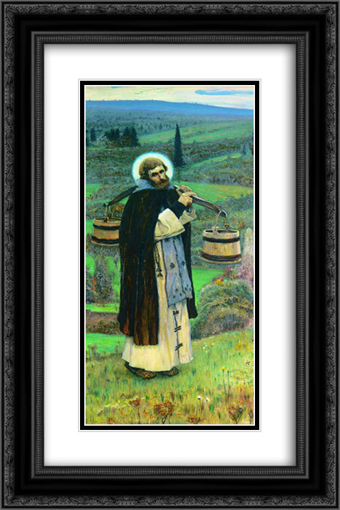 Saint Sergius' labours (left part of the triptych) 16x24 Black Ornate Wood Framed Art Print Poster with Double Matting by Nesterov, Mikhail