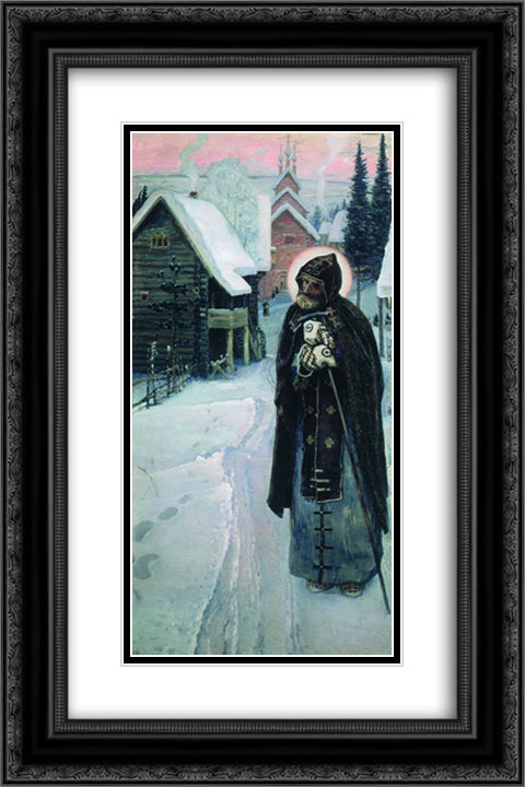 Saint Sergius' labours (right part of the triptych) 16x24 Black Ornate Wood Framed Art Print Poster with Double Matting by Nesterov, Mikhail
