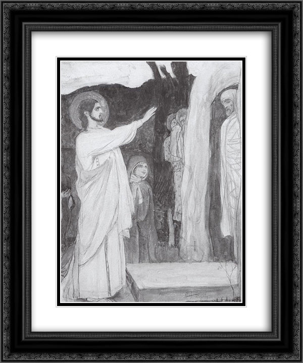 The Raising of Lazarus 20x24 Black Ornate Wood Framed Art Print Poster with Double Matting by Nesterov, Mikhail