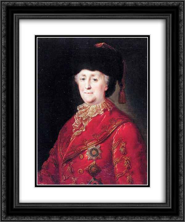 Portrait of Empress Catherine II with traveling dress 20x24 Black Ornate Wood Framed Art Print Poster with Double Matting by Shibanov, Mikhail