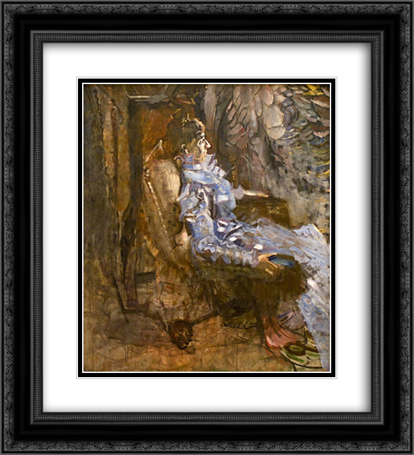 A Lady in Lilac (Portrait of Nadezhda Zabela) 20x22 Black Ornate Wood Framed Art Print Poster with Double Matting by Vrubel, Mikhail