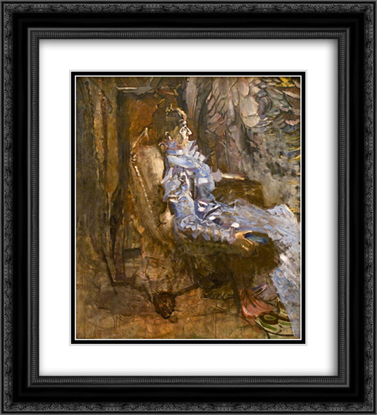 A Lady in Lilac (Portrait of Nadezhda Zabela) 20x22 Black Ornate Wood Framed Art Print Poster with Double Matting by Vrubel, Mikhail