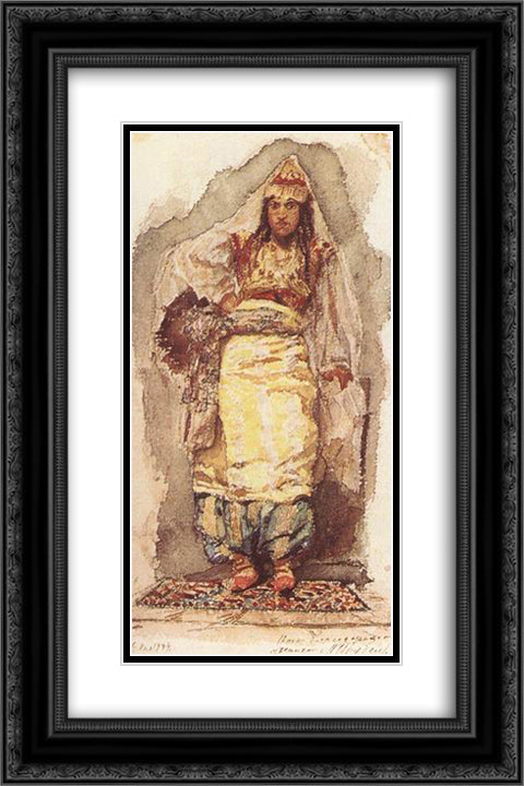 A model with eastern dress 16x24 Black Ornate Wood Framed Art Print Poster with Double Matting by Vrubel, Mikhail
