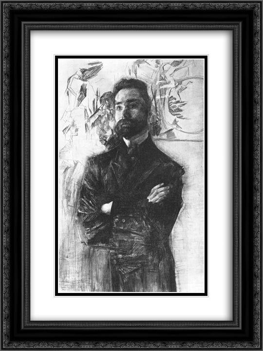 Bryusov 18x24 Black Ornate Wood Framed Art Print Poster with Double Matting by Vrubel, Mikhail