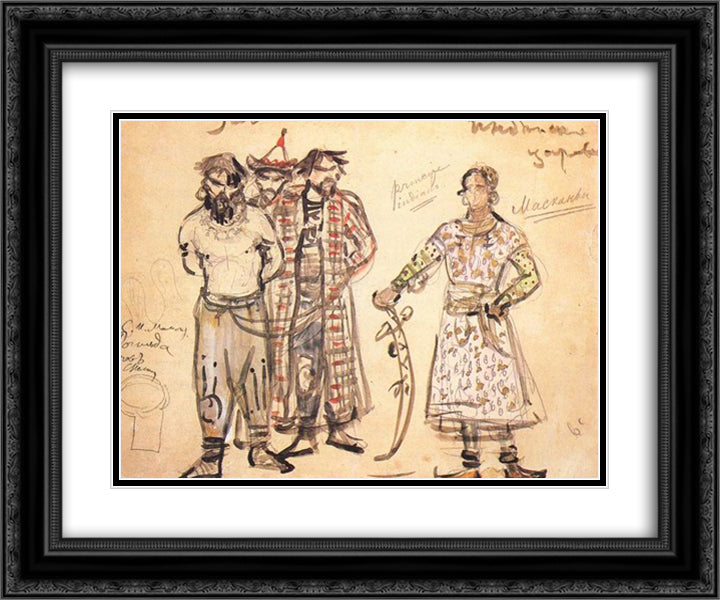 Captured Pechenegs (Costume design for the opera Rogneda) 24x20 Black Ornate Wood Framed Art Print Poster with Double Matting by Vrubel, Mikhail