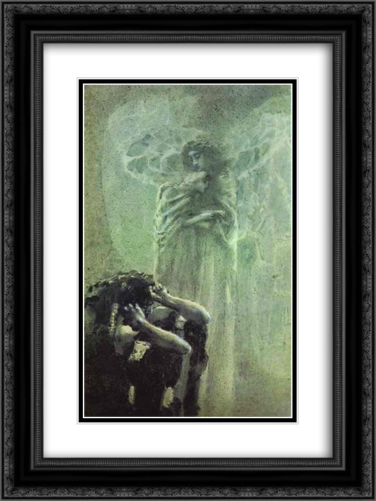 Demon and Angel with Tamara's Soul 18x24 Black Ornate Wood Framed Art Print Poster with Double Matting by Vrubel, Mikhail