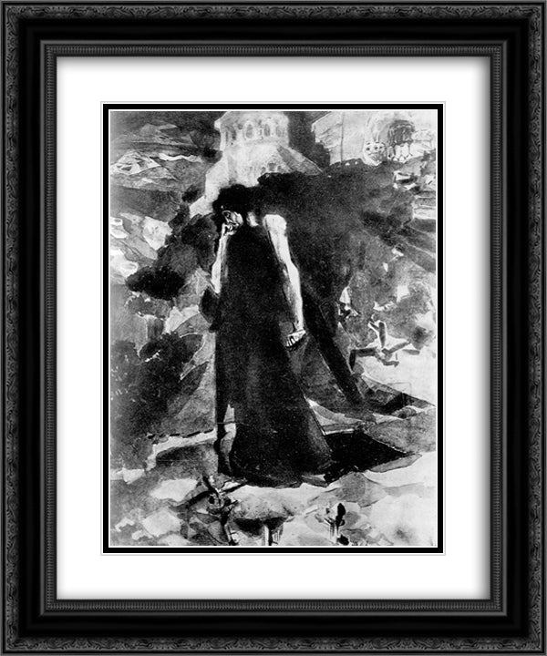 Demon by the walls of monastery 20x24 Black Ornate Wood Framed Art Print Poster with Double Matting by Vrubel, Mikhail