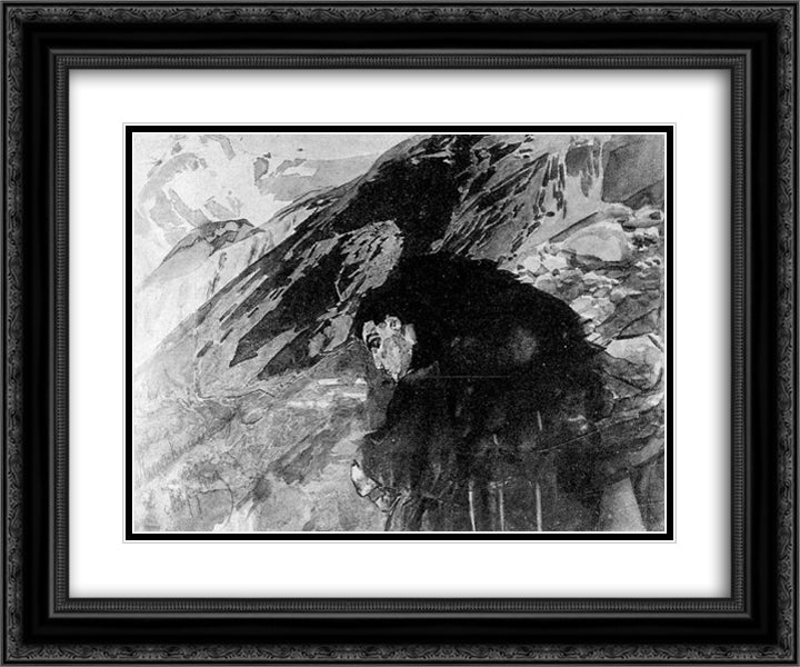 Demon looking to the valley 24x20 Black Ornate Wood Framed Art Print Poster with Double Matting by Vrubel, Mikhail