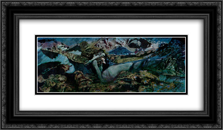 Fallen Demon 24x14 Black Ornate Wood Framed Art Print Poster with Double Matting by Vrubel, Mikhail