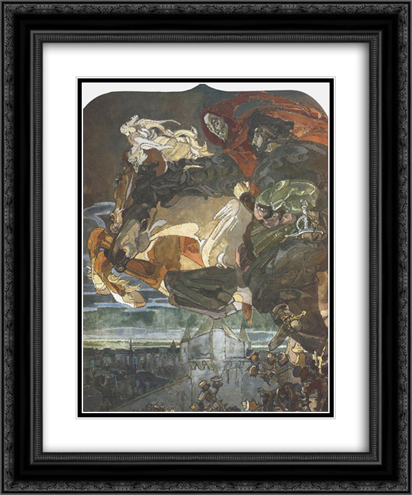 Flight of Faust and Mephisto 20x24 Black Ornate Wood Framed Art Print Poster with Double Matting by Vrubel, Mikhail