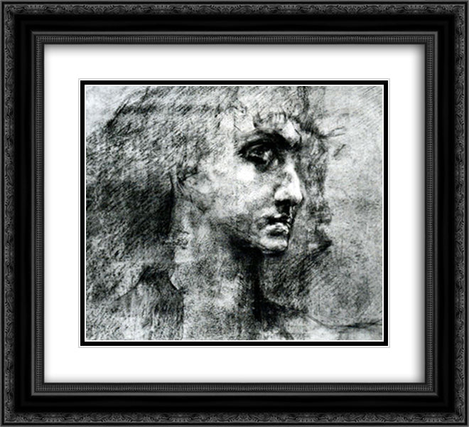 Head of angel 22x20 Black Ornate Wood Framed Art Print Poster with Double Matting by Vrubel, Mikhail