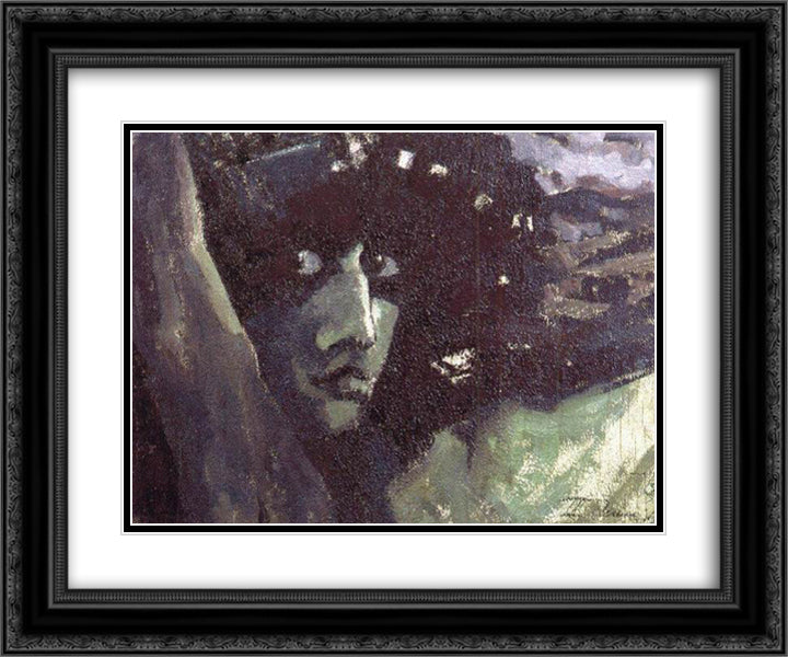 Head of Demon with mountains 24x20 Black Ornate Wood Framed Art Print Poster with Double Matting by Vrubel, Mikhail