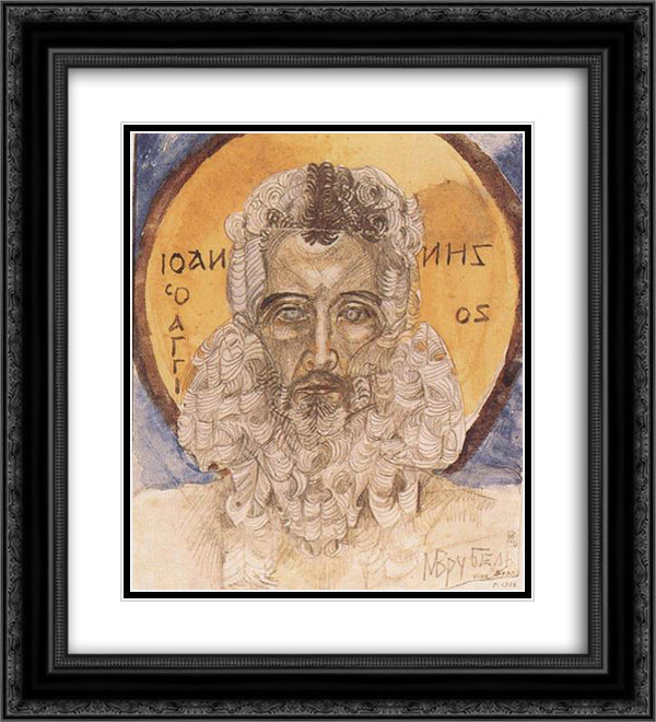 Head of St. John the Baptist 20x22 Black Ornate Wood Framed Art Print Poster with Double Matting by Vrubel, Mikhail