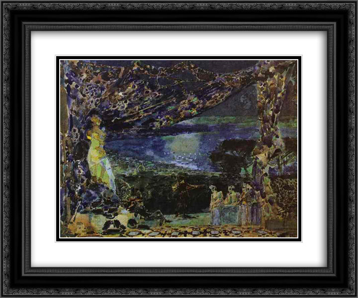 Italian Night (Sketch for the curtain in Russian Private Opera) 24x20 Black Ornate Wood Framed Art Print Poster with Double Matting by Vrubel, Mikhail