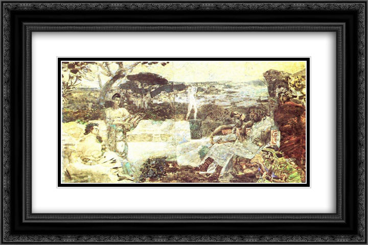 Italy. Scenes of ancient life. (Sketch for the curtain in Russian Private Opera) 24x16 Black Ornate Wood Framed Art Print Poster with Double Matting by Vrubel, Mikhail