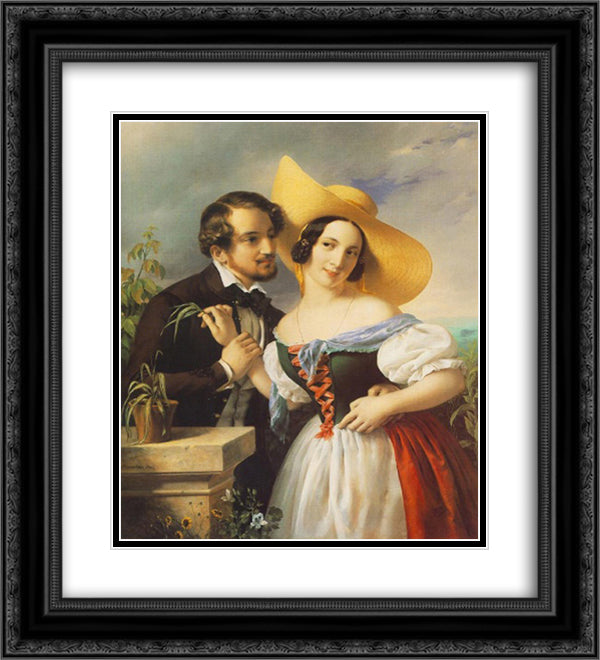 Flirtation 20x22 Black Ornate Wood Framed Art Print Poster with Double Matting by Barabas, Miklos