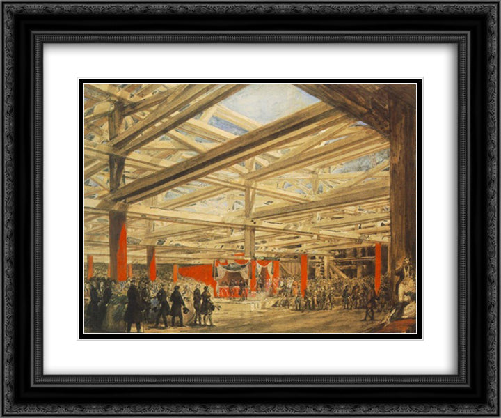 Laying the Foundation-stone of the Chain Bridge 24x20 Black Ornate Wood Framed Art Print Poster with Double Matting by Barabas, Miklos