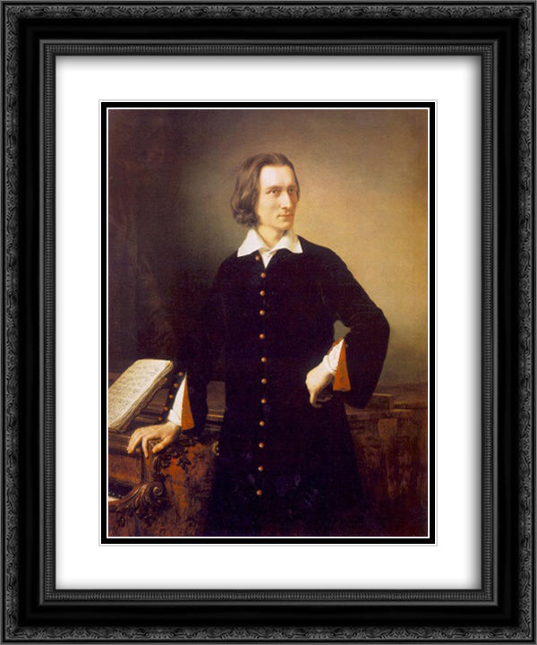 Portrait of Franz Liszt 20x24 Black Ornate Wood Framed Art Print Poster with Double Matting by Barabas, Miklos