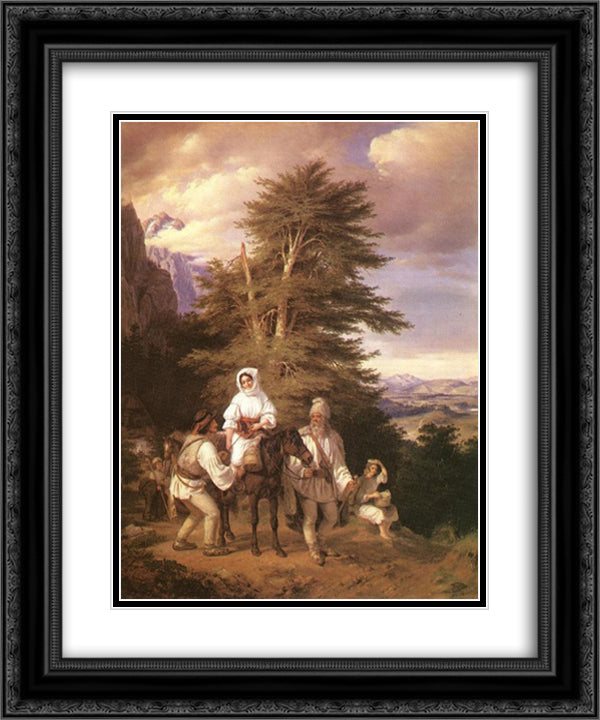 Romanian Family Going to the Fair 20x24 Black Ornate Wood Framed Art Print Poster with Double Matting by Barabas, Miklos