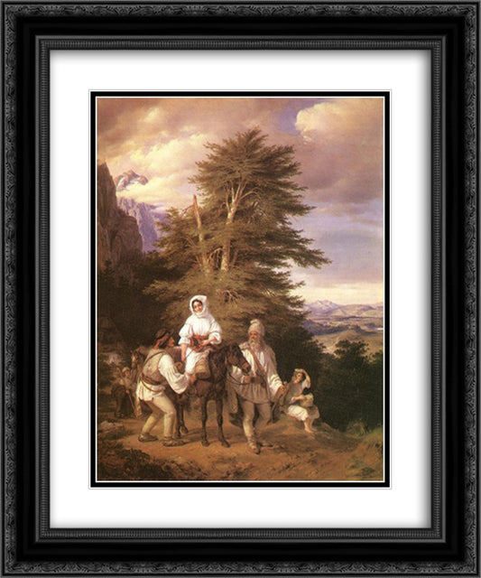 Romanian Family Going to the Fair 20x24 Black Ornate Wood Framed Art Print Poster with Double Matting by Barabas, Miklos
